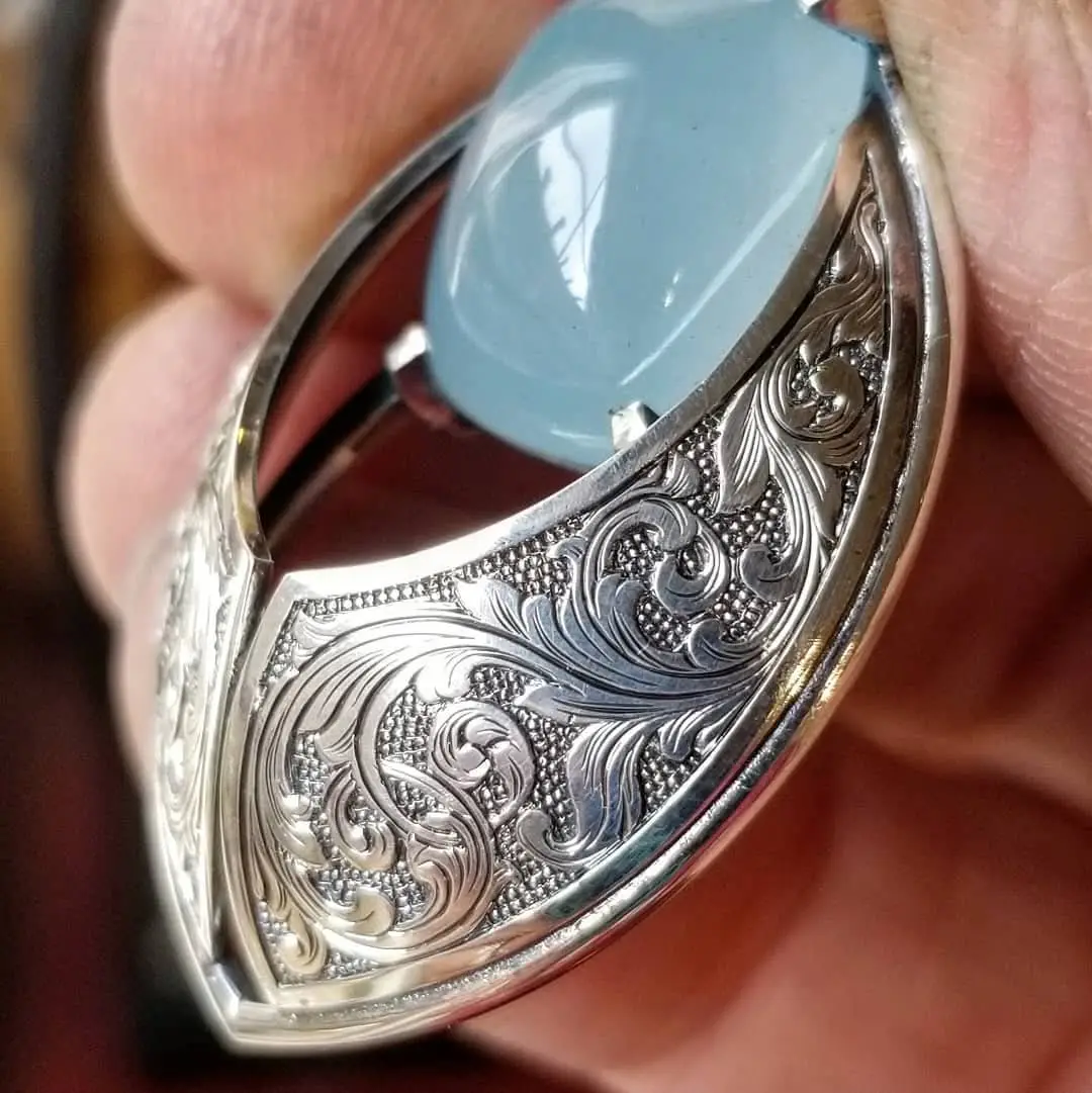 Hand engraved Relic with Aquamarine