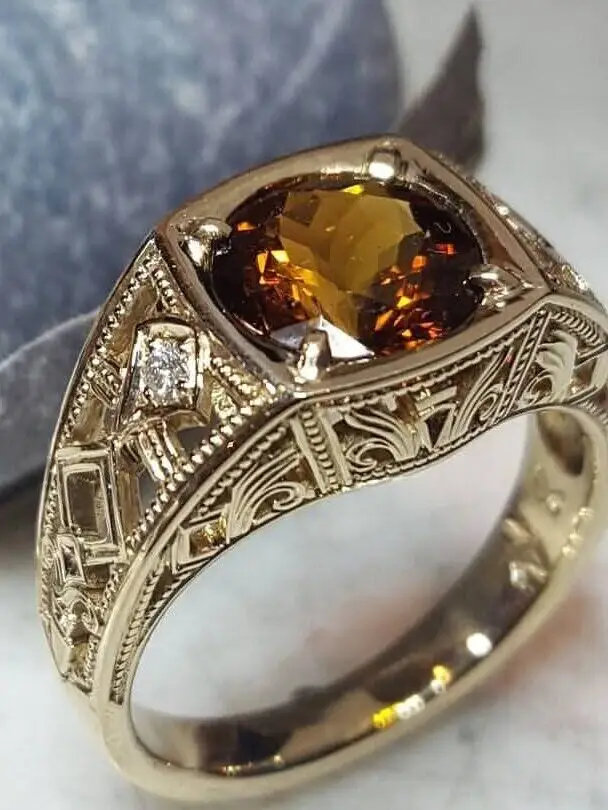 The Deco-Inspired Gents Ring by Modern Heirloom® features clean lines and bold Art Deco geometry, handcrafted with meticulous detail for enduring style.