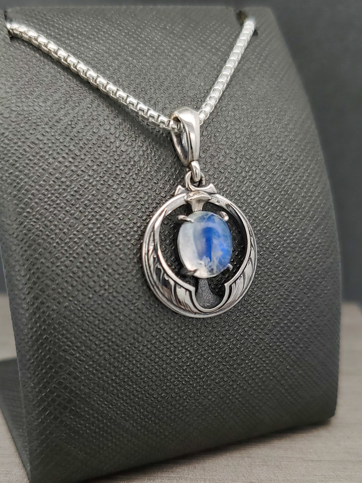 Casted Relic Wheat Moon Moonstone Pendant – Modern Heirloom® Handcrafted Jewelry - Image 3