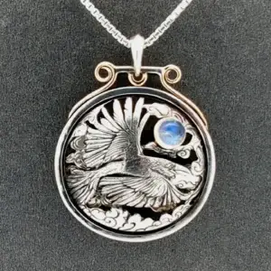 Raven Flying by the Moon Illustrated Jewel Medallion – Modern Heirloom® Handcrafted Jewelry
